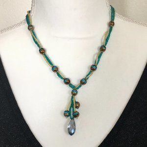 Boho Beaded Crystal Briolette Tassel Necklace